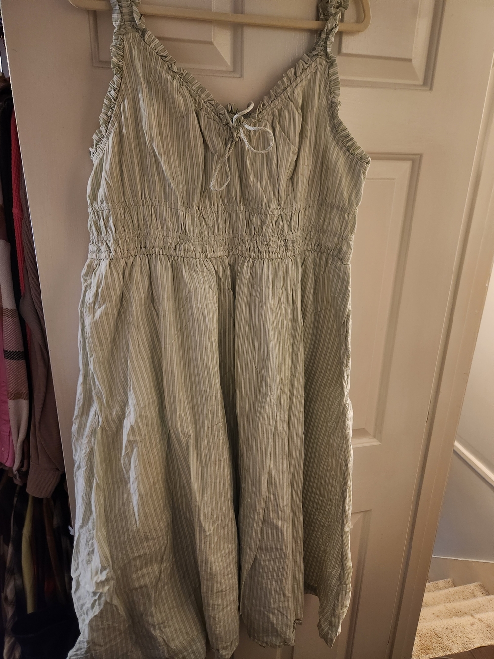Old Navy Light Sage Green Striped Sundress with Ruffle Straps